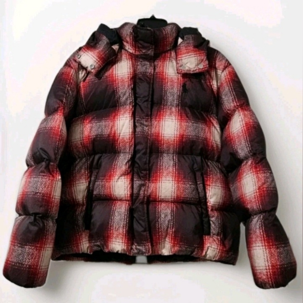Polo Ralph Lauren Jacket Unisex Large Plaid Down Puffer Hooded Coat Size XL